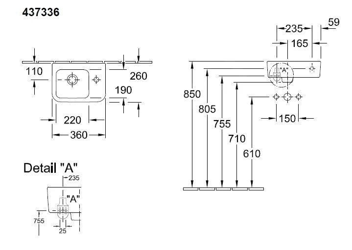 Villeroy & Boch Architectura - Fontein 360x260 Mm, Zonder Overloop, 1 Kraangat Rechts, Alpine Wit 43733701 4 Villeroy & Boch Architectura - Fontein 360x260 Mm, Zonder Overloop, 1 Kraangat Rechts, Alpine Wit 43733701 - Afbeelding 2