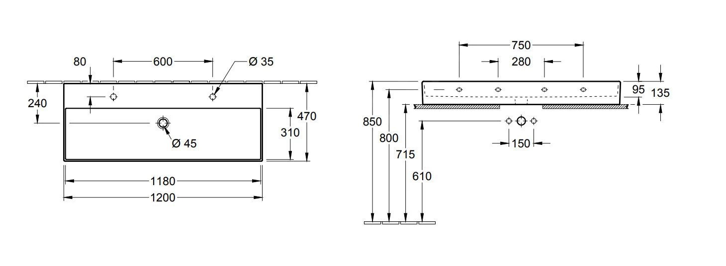 Villeroy & Boch Memento 2.0 - Dubbele Meubelwastafel 1200x470 Mm, Met Overloop, 2 Kraangaten, Alpine Wit 4A22CK01 4 Villeroy & Boch Memento 2.0 - Dubbele Meubelwastafel 1200x470 Mm, Met Overloop, 2 Kraangaten, Alpine Wit 4A22CK01 - Afbeelding 2