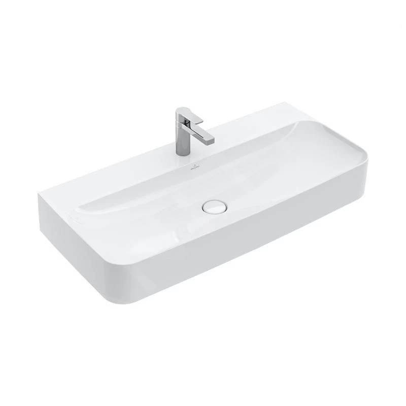 Villeroy & Boch Finion - Wastafel Met Verborgen Overloop, 1000x470 Mm, Met Ceramicplus, Alpine Wit 4168ABR1 3 Villeroy & Boch Finion - Wastafel Met Verborgen Overloop, 1000x470 Mm, Met Ceramicplus, Alpine Wit 4168ABR1