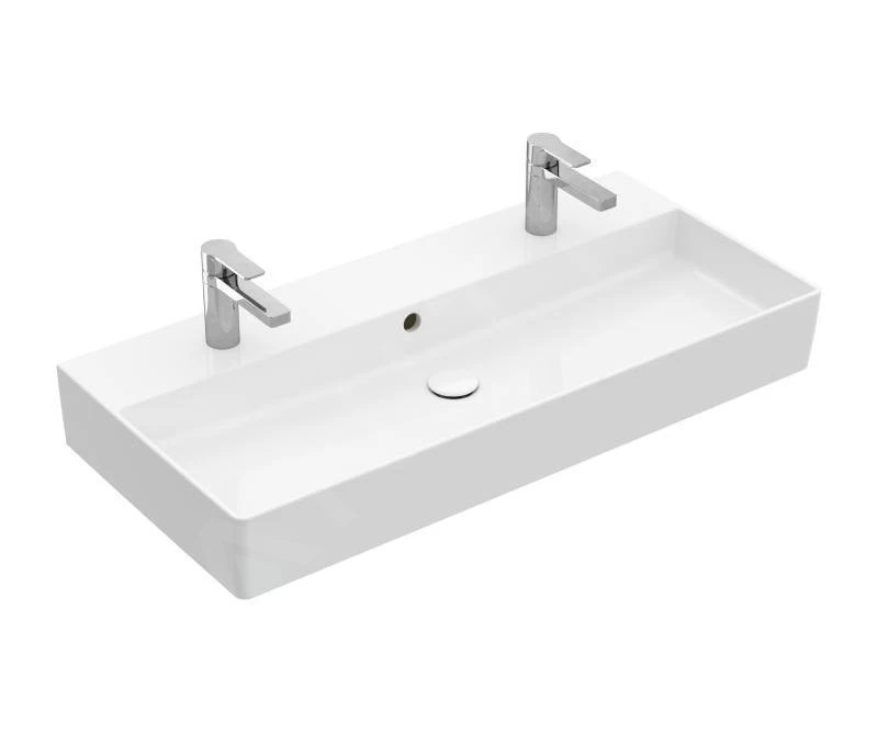 Villeroy & Boch Memento 2.0 - Dubbele Meubelwastafel 1000x470 Mm, Met Overloop, 2 Kraangaten, CeramicPlus, Alpine Wit 4A221LR1 3 Villeroy & Boch Memento 2.0 - Dubbele Meubelwastafel 1000x470 Mm, Met Overloop, 2 Kraangaten, CeramicPlus, Alpine Wit 4A221LR1