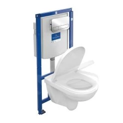 Villeroy & Boch O.novo - ViConnect Voorwandinstallatie Set, Toiletpot Inclusief Wcbril, DirectFlush, SoftClosing, E200 Spoelknop, Glanzend Chroom 5660D201