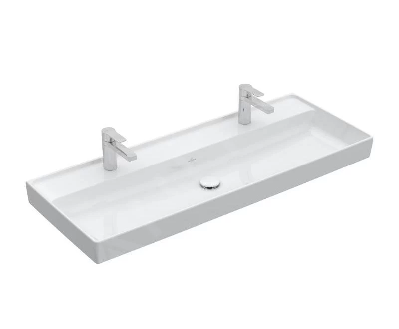 Villeroy & Boch Collaro - Meubelwastafel 1200x470 Mm, Zonder Overloop, 2 Kraangaten, Alpine Wit 4A33C101 3 Villeroy & Boch Collaro - Meubelwastafel 1200x470 Mm, Zonder Overloop, 2 Kraangaten, Alpine Wit 4A33C101