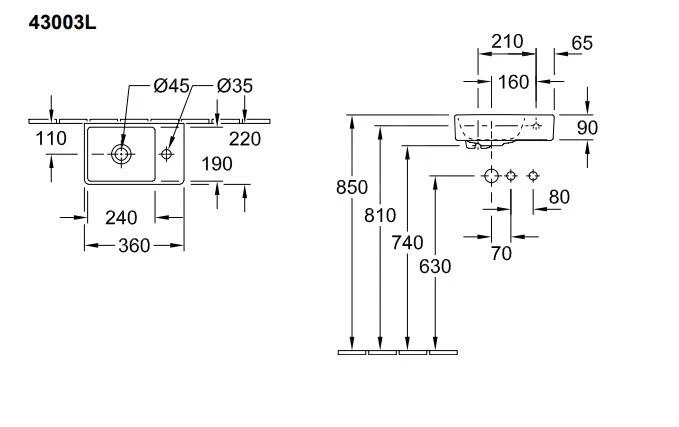 Villeroy & Boch Avento - Fontein 360x220 Mm, Zonder Overloop, 1 Kraangat Rechts, CeramicPlus, Alpine Wit 43003LR1 4 Villeroy & Boch Avento - Fontein 360x220 Mm, Zonder Overloop, 1 Kraangat Rechts, CeramicPlus, Alpine Wit 43003LR1 - Afbeelding 2