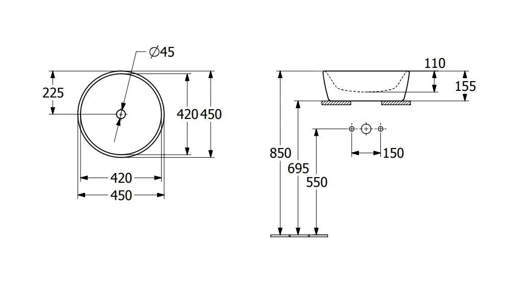 Villeroy & Boch Architectura - Opzetwastafel, Diameter 450 Mm, Zonder Overloop, Alpine Wit 5A254601 4 Villeroy & Boch Architectura - Opzetwastafel, Diameter 450 Mm, Zonder Overloop, Alpine Wit 5A254601 - Afbeelding 2