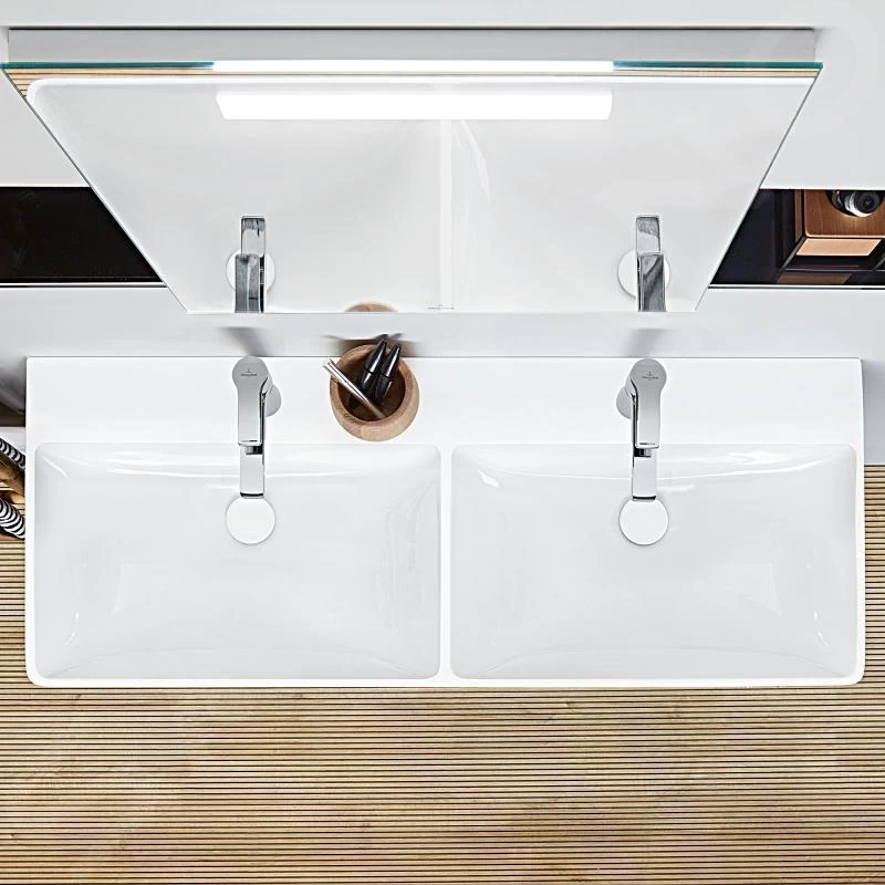 Villeroy & Boch Avento - Dubbele Meubelwastafel 1200x470 Mm, Met Overloop, 2 Kraangaten, Alpine Wit 4A23CK01 5 Villeroy & Boch Avento - Dubbele Meubelwastafel 1200x470 Mm, Met Overloop, 2 Kraangaten, Alpine Wit 4A23CK01 - Afbeelding 3