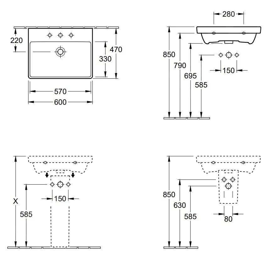Villeroy & Boch Avento - Meubelwastafel 600x470 Mm, Met Overloop, Met Kraangat, CeramicPlus, Stone White 415860RW 4 Villeroy & Boch Avento - Meubelwastafel 600x470 Mm, Met Overloop, Met Kraangat, CeramicPlus, Stone White 415860RW - Afbeelding 2