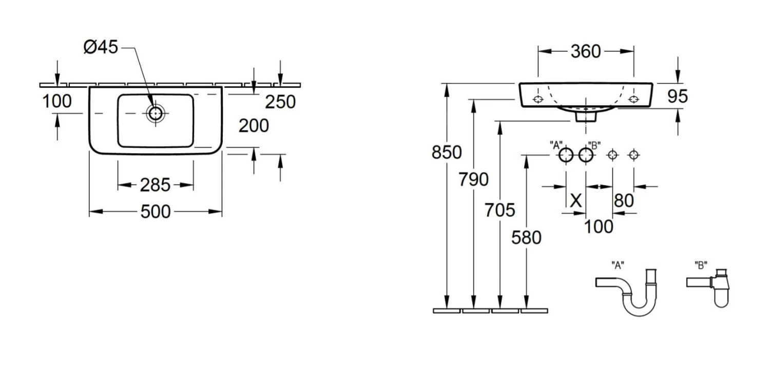 Villeroy & Boch O.novo - Fontein Compact 500x250 Mm, Zonder Overloop, Zonder Kraangat, CeramicPlus, Alpine Wit 434253R1 4 Villeroy & Boch O.novo - Fontein Compact 500x250 Mm, Zonder Overloop, Zonder Kraangat, CeramicPlus, Alpine Wit 434253R1 - Afbeelding 2