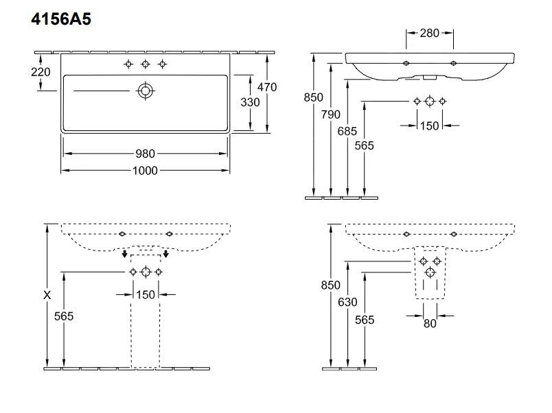 Villeroy & Boch Avento - Meubelwastafel 1000x470 Mm, Met Overloop, Met Kraangat, CeramicPlus, Stone White 4156A5RW 4 Villeroy & Boch Avento - Meubelwastafel 1000x470 Mm, Met Overloop, Met Kraangat, CeramicPlus, Stone White 4156A5RW - Afbeelding 2