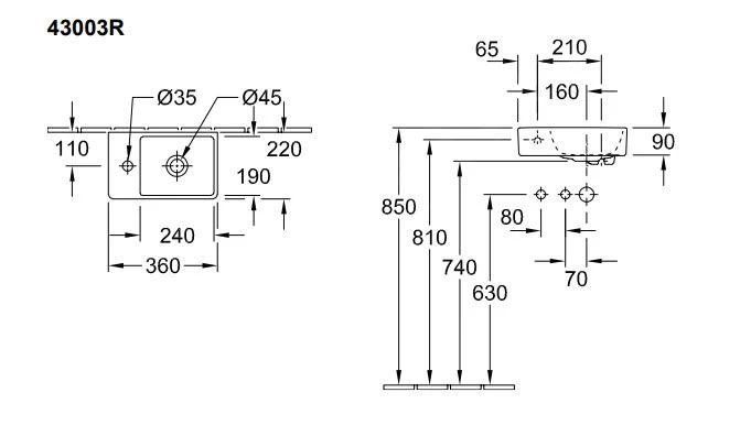 Villeroy & Boch Avento - Fontein 360x220 Mm, Zonder Overloop, Met Kraangat Links, CeramicPlus, Stone White 43003RRW 4 Villeroy & Boch Avento - Fontein 360x220 Mm, Zonder Overloop, Met Kraangat Links, CeramicPlus, Stone White 43003RRW - Afbeelding 2