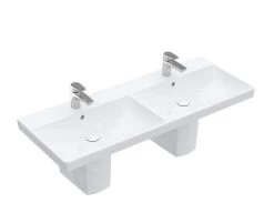 Villeroy & Boch Avento - Dubbele Meubelwastafel 1200x470 Mm, Met Overloop, Kraangaten, CeramicPlus, Stone White 4A23CKRW