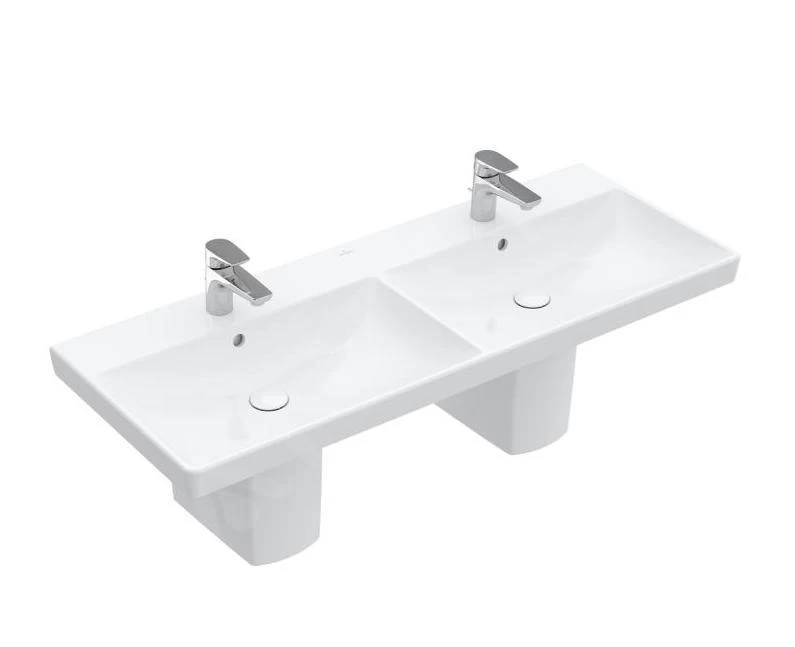 Villeroy & Boch Avento - Dubbele Meubelwastafel 1200x470 Mm, Met Overloop, Kraangaten, CeramicPlus, Stone White 4A23CKRW 3 Villeroy & Boch Avento - Dubbele Meubelwastafel 1200x470 Mm, Met Overloop, Kraangaten, CeramicPlus, Stone White 4A23CKRW