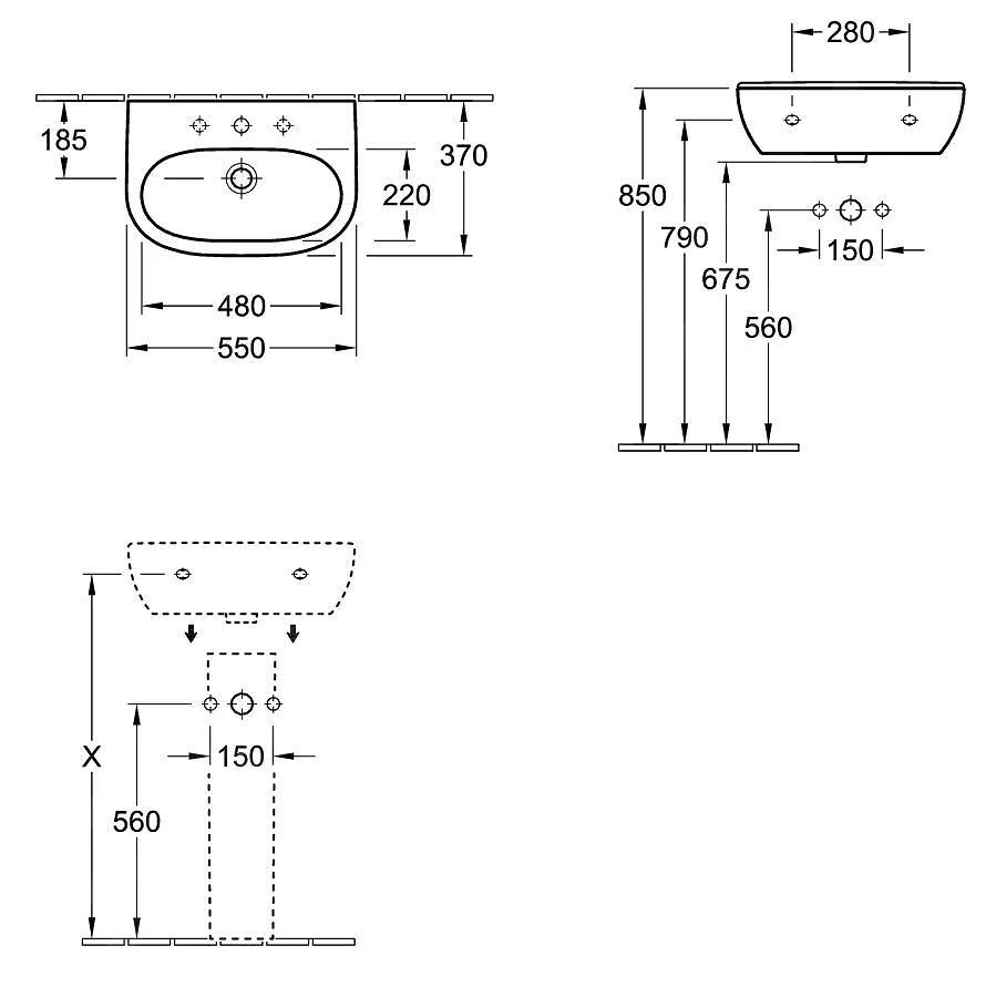 Villeroy & Boch O.novo - Wastafel Compact, 550x370 Mm, Met Overloop, Met Kraangat, Alpine Wit 51665501 4 Villeroy & Boch O.novo - Wastafel Compact, 550x370 Mm, Met Overloop, Met Kraangat, Alpine Wit 51665501 - Afbeelding 2
