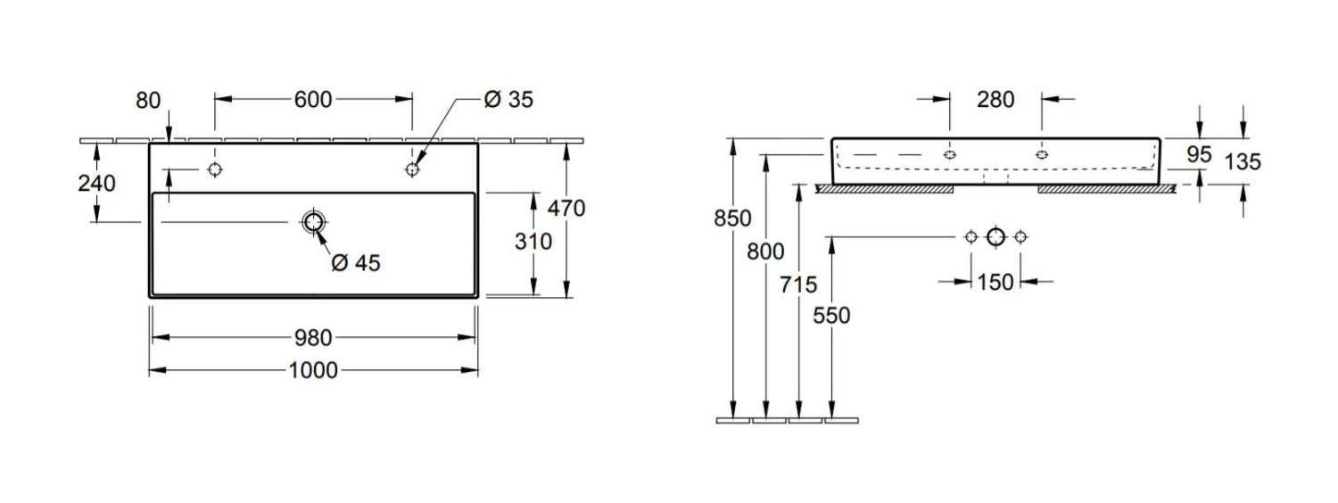 Villeroy & Boch Memento 2.0 - Dubbele Meubelwastafel 1000x470 Mm, Met Overloop, 2 Kraangaten, CeramicPlus, Alpine Wit 4A221LR1 4 Villeroy & Boch Memento 2.0 - Dubbele Meubelwastafel 1000x470 Mm, Met Overloop, 2 Kraangaten, CeramicPlus, Alpine Wit 4A221LR1 - Afbeelding 2