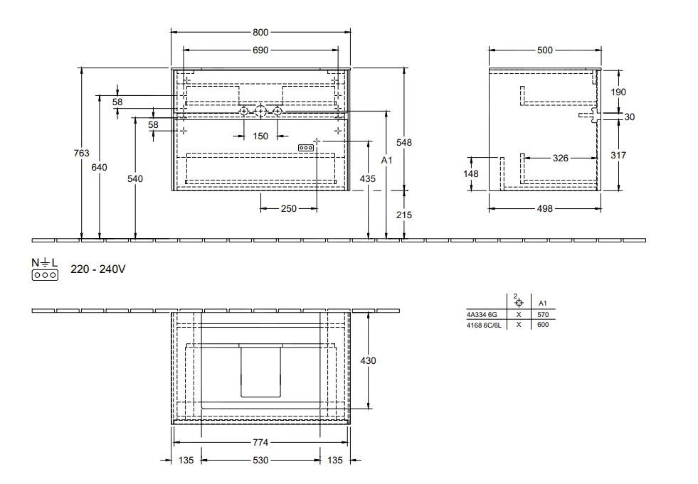 Villeroy & Boch Collaro - Wastafelkast, 800x548x500 Mm, 2 Laden, Mat Zwart C08000PD 4 Villeroy & Boch Collaro - Wastafelkast, 800x548x500 Mm, 2 Laden, Mat Zwart C08000PD - Afbeelding 2