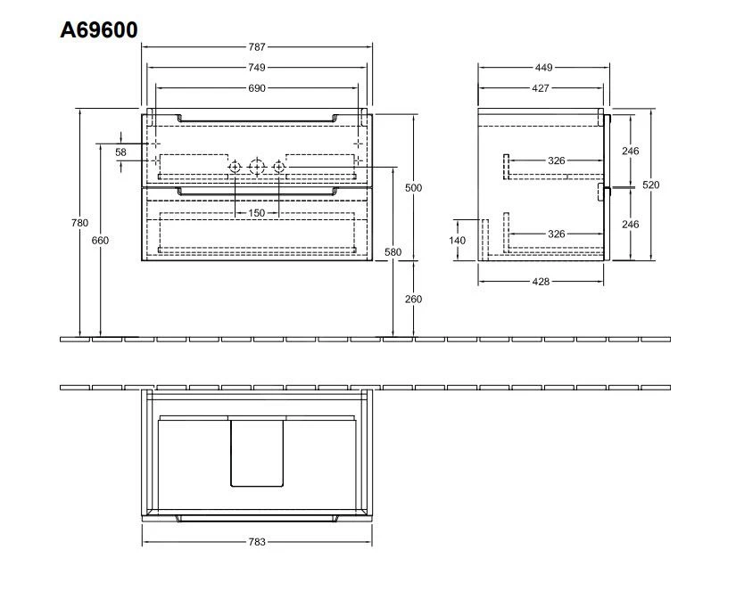 Villeroy & Boch Subway 2.0 - Wastafelkast, 787x520x449 Mm, 2 Laden, Glossy White A69600DH 4 Villeroy & Boch Subway 2.0 - Wastafelkast, 787x520x449 Mm, 2 Laden, Glossy White A69600DH - Afbeelding 2
