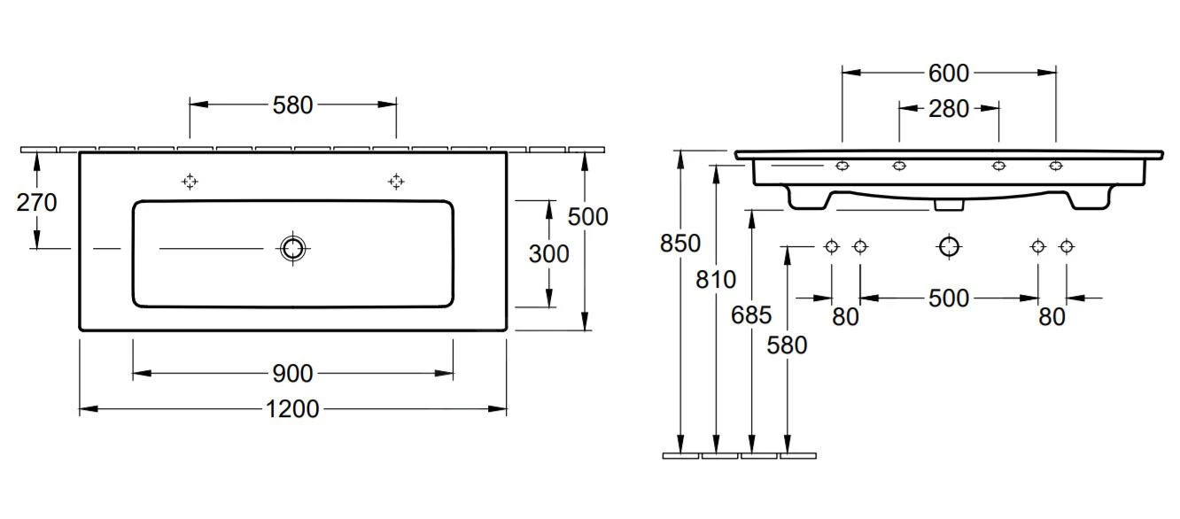 Villeroy & Boch Venticello - Meubelwastafel 1200x500 Mm, Met Overloop, 2 Kraangaten, CeramicPlus, Alpine Wit 4104CKR1 4 Villeroy & Boch Venticello - Meubelwastafel 1200x500 Mm, Met Overloop, 2 Kraangaten, CeramicPlus, Alpine Wit 4104CKR1 - Afbeelding 2