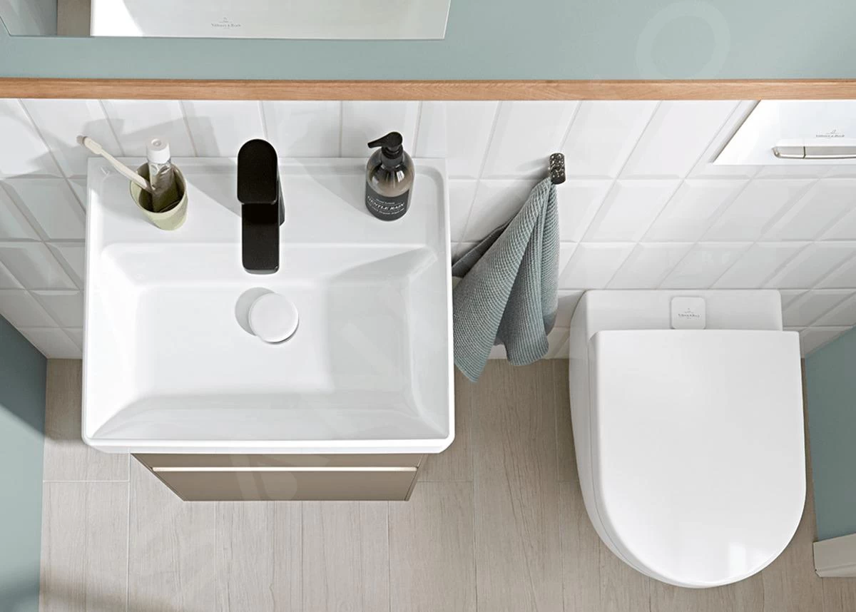 Villeroy & Boch Collaro - Fontein 450x370 Mm, Met Overloop, 1 Kraangat, CeramicPlus, Stone White 433445RW 5 Villeroy & Boch Collaro - Fontein 450x370 Mm, Met Overloop, 1 Kraangat, CeramicPlus, Stone White 433445RW - Afbeelding 3
