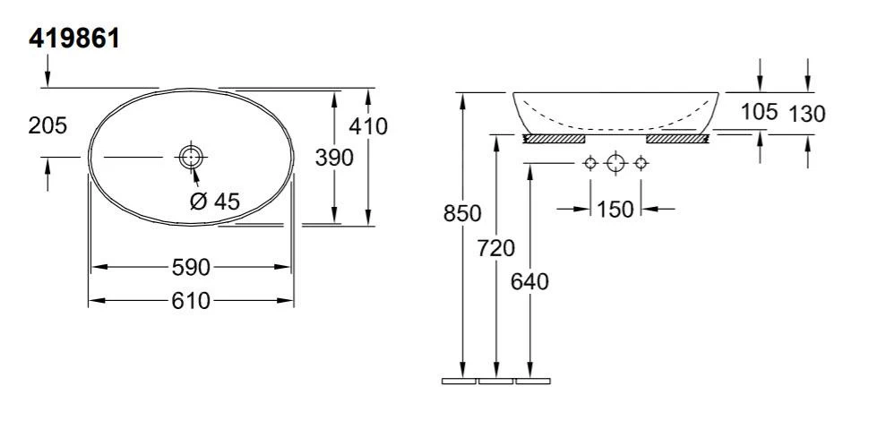 Villeroy & Boch Artis - Waskom Op Blad, 610x410 Mm, Ocean 419861BCW2 4 Villeroy & Boch Artis - Waskom Op Blad, 610x410 Mm, Ocean 419861BCW2 - Afbeelding 2