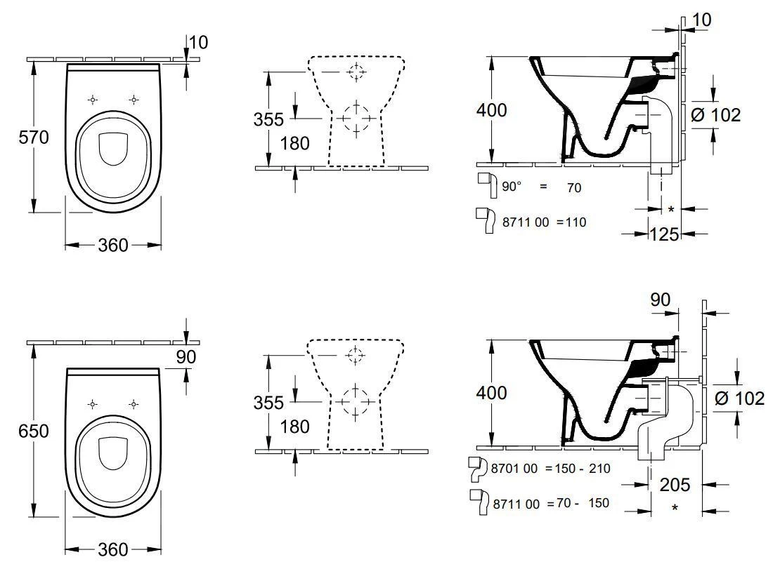 Villeroy & Boch O.novo - Staande Toiletpot, Vario Afvoer, CeramicPlus, Alpine Wit 565710R1 4 Villeroy & Boch O.novo - Staande Toiletpot, Vario Afvoer, CeramicPlus, Alpine Wit 565710R1 - Afbeelding 2