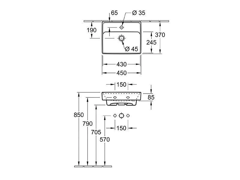 Villeroy & Boch Collaro - Fontein 450x370 Mm, Met Overloop, 1 Kraangat, CeramicPlus, Stone White 433445RW 4 Villeroy & Boch Collaro - Fontein 450x370 Mm, Met Overloop, 1 Kraangat, CeramicPlus, Stone White 433445RW - Afbeelding 2