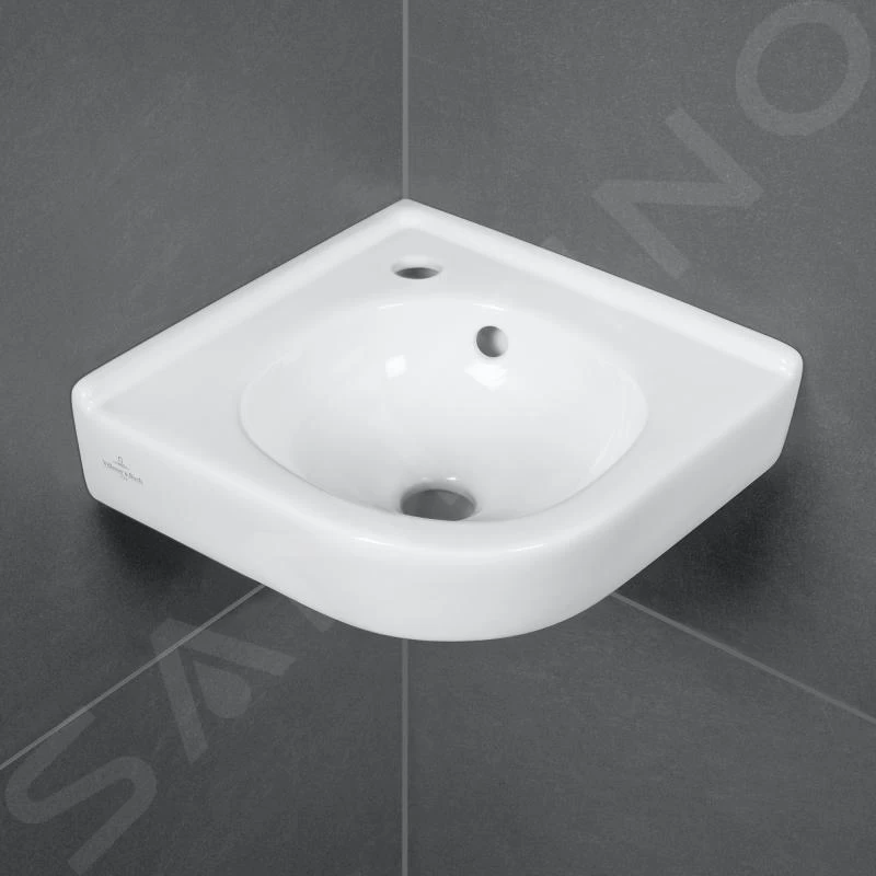 Villeroy & Boch O.novo - Hoekfontein 320x320, Met Overloop, 1 Kraangat, CeramicPlus, Alpine Wit 731032R1 5 Villeroy & Boch O.novo - Hoekfontein 320x320, Met Overloop, 1 Kraangat, CeramicPlus, Alpine Wit 731032R1 - Afbeelding 3