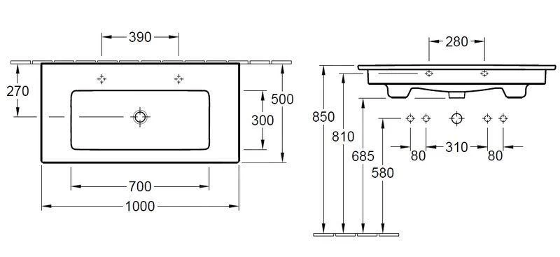 Villeroy & Boch Venticello - Meubelwastafel 1000x500 Mm, Met Overloop, 2 Kraangaten, CeramicPlus, Alpine Wit 4104AKR1 4 Villeroy & Boch Venticello - Meubelwastafel 1000x500 Mm, Met Overloop, 2 Kraangaten, CeramicPlus, Alpine Wit 4104AKR1 - Afbeelding 2